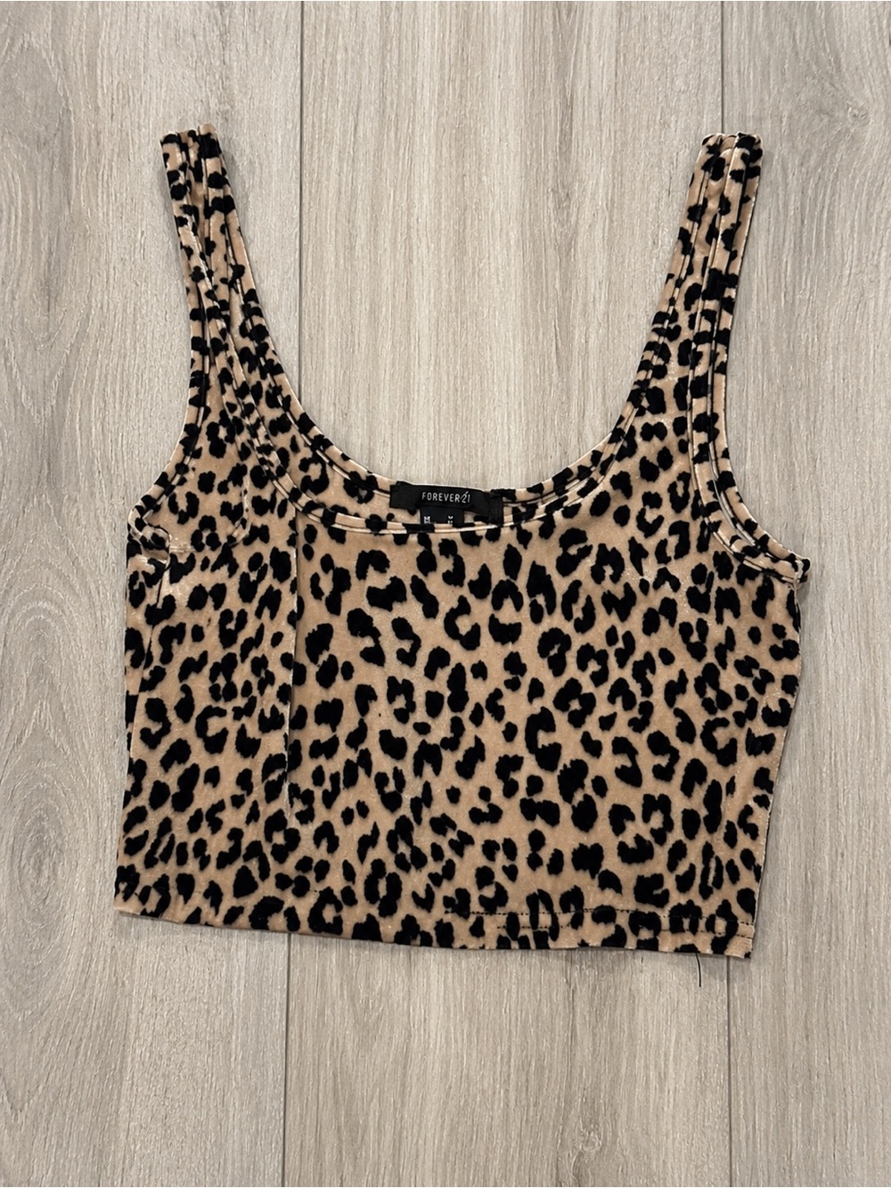 Forever 21 Leopard Print Crop Tank - Tan & Black size M